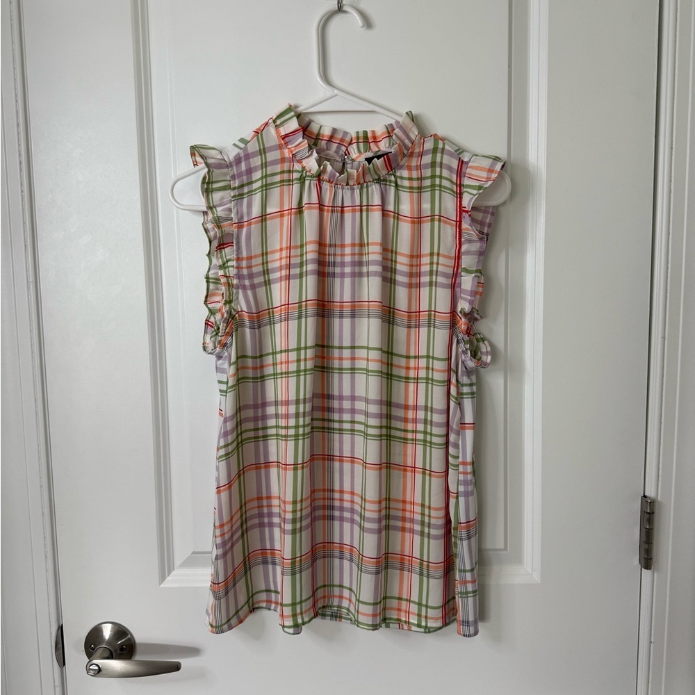 Ann Taylor Colorful Plaid Sleeveless Blouse